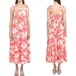 Social Standard by Sanctuary melon pink white floral Bow strap sundress M dress